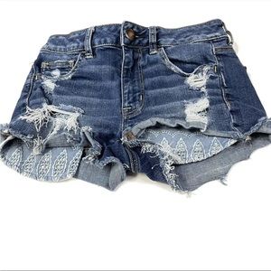 American Eagle Womens Size 4 Hi Rise Shortie Shorts Distressed Jean Dark #0368